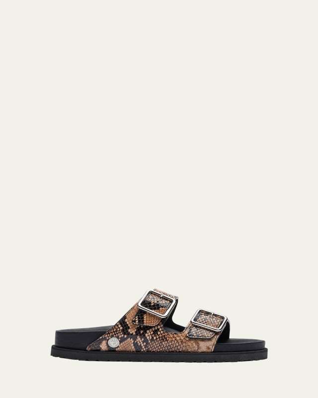 Arizona Snake-Embossed Dual-Buckle Slide Sandals